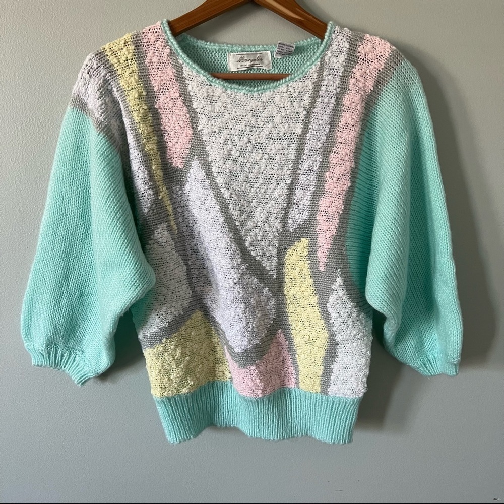 Vintage Pastel Boucle Knit Dolman Sleeve Sweater • Medium